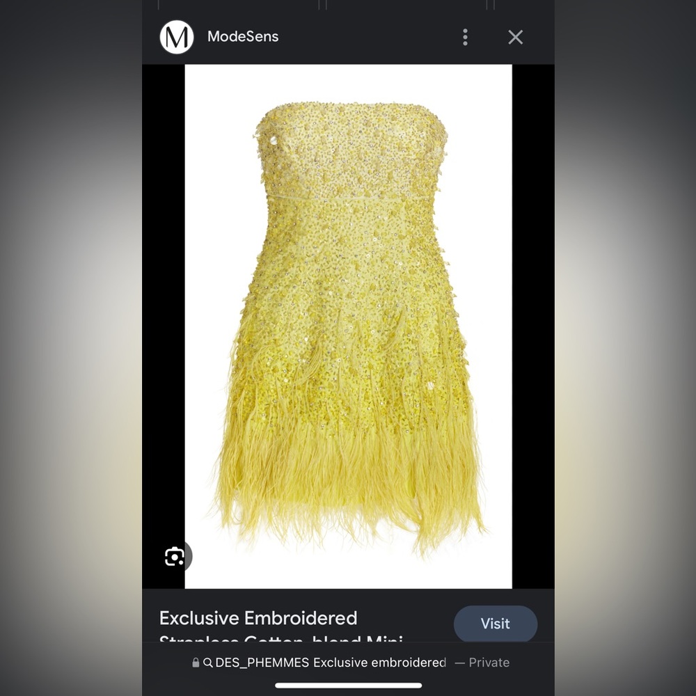 DES PHEMMES Exclusive embroidered strapless cotton blend mini in Yellow